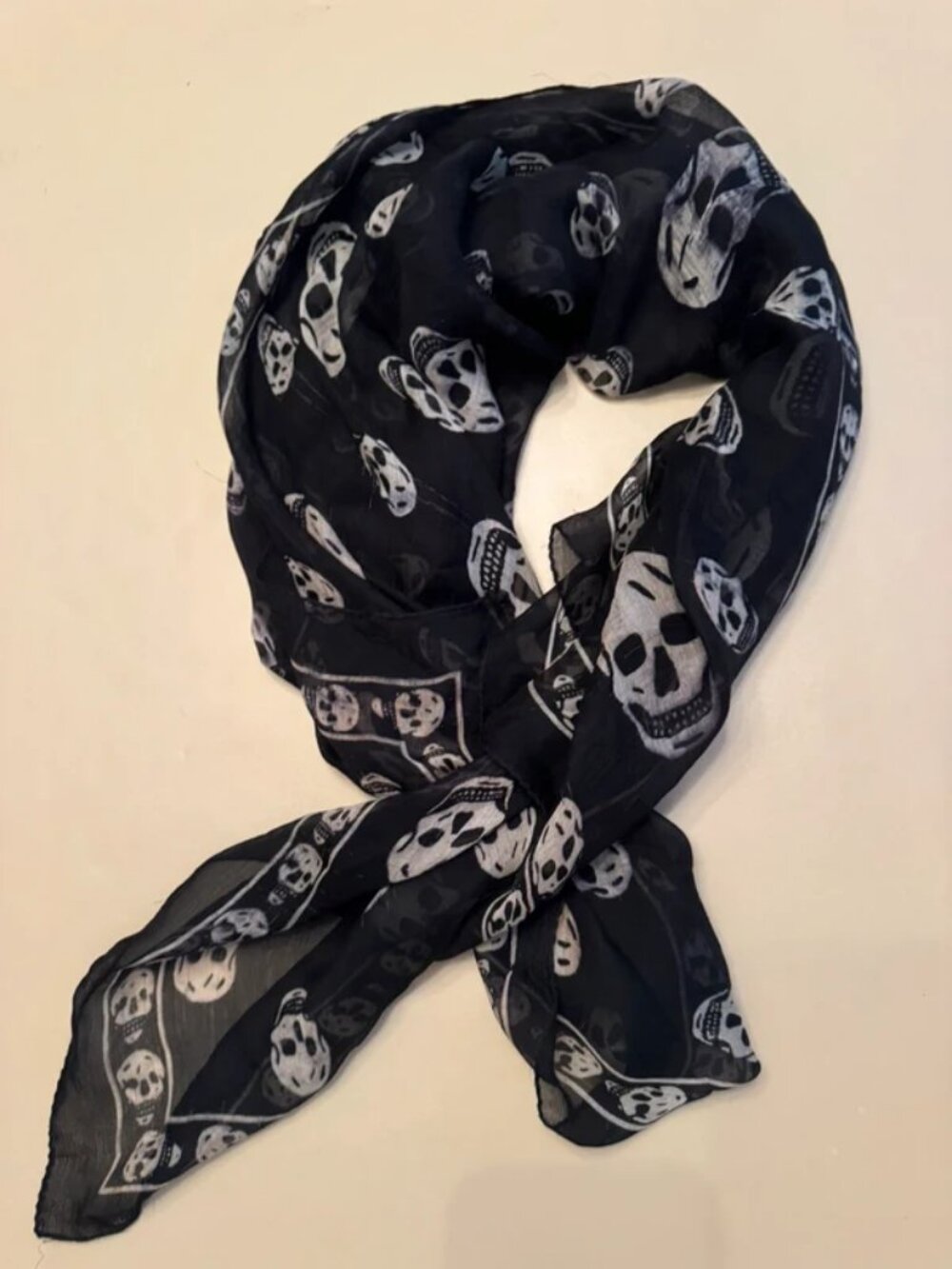 Alexander McQueen Black & White Silk Skull Scarf